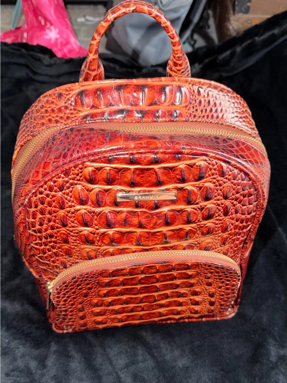 Brahmin Croc-Embossed Burnt Orange Leather Backpack